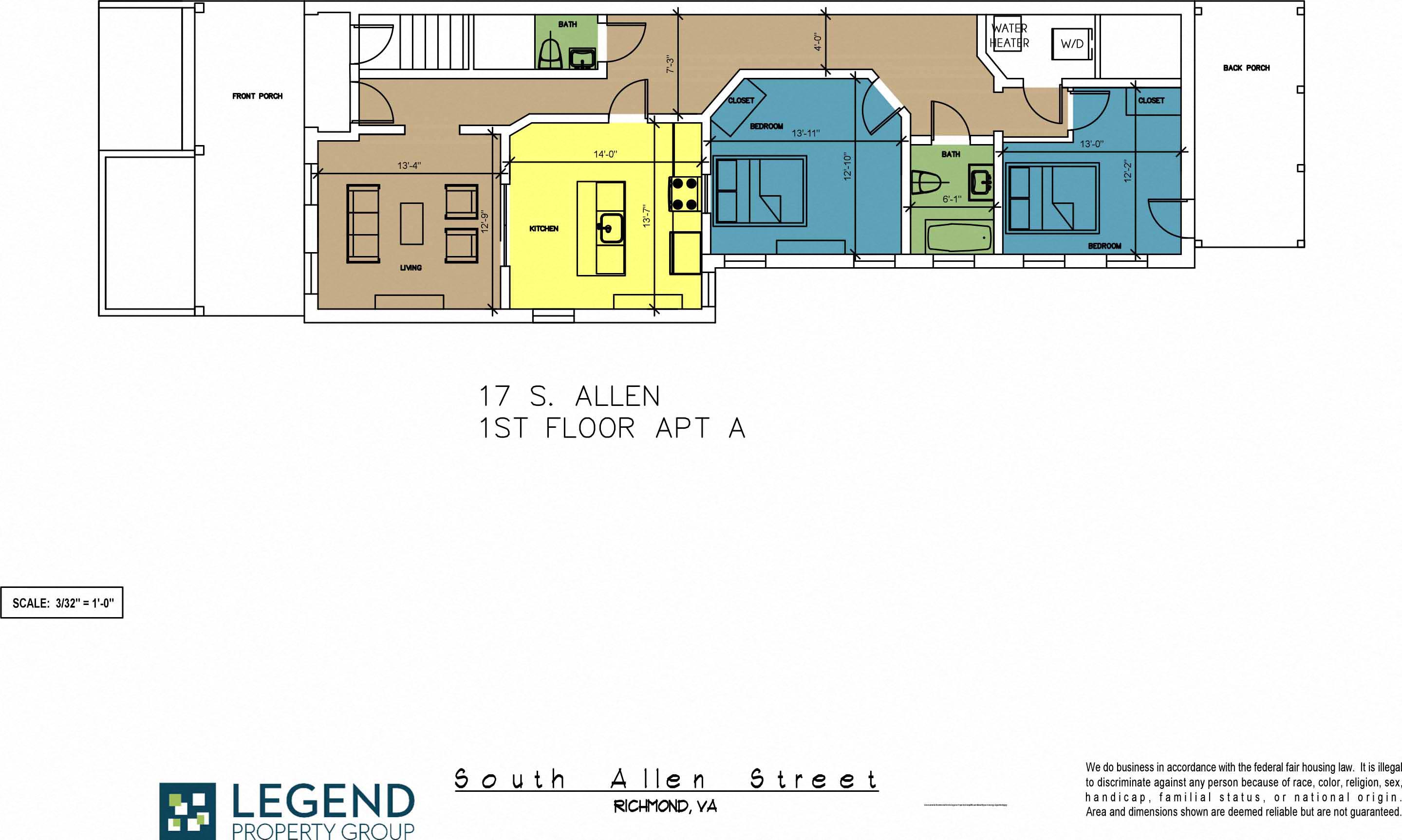 Floor plan for 2 beds, 1.5 baths, 1145 sqft